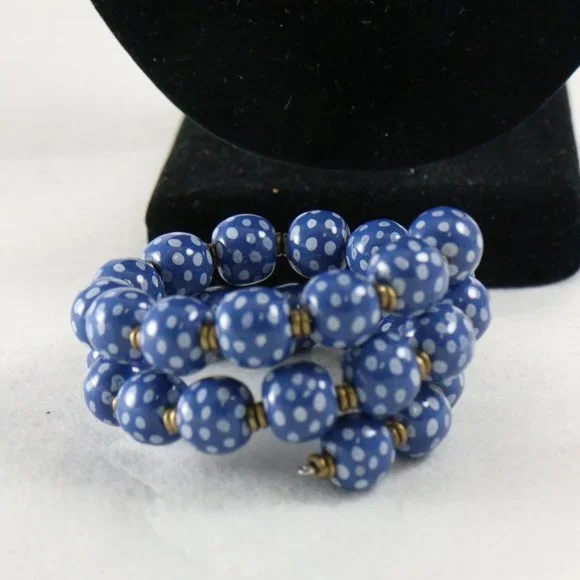 KAZURI Beads Candy TingTing 18 inch Blue/White Necklace + Earrings + Bracelet - Picture 6 of 11